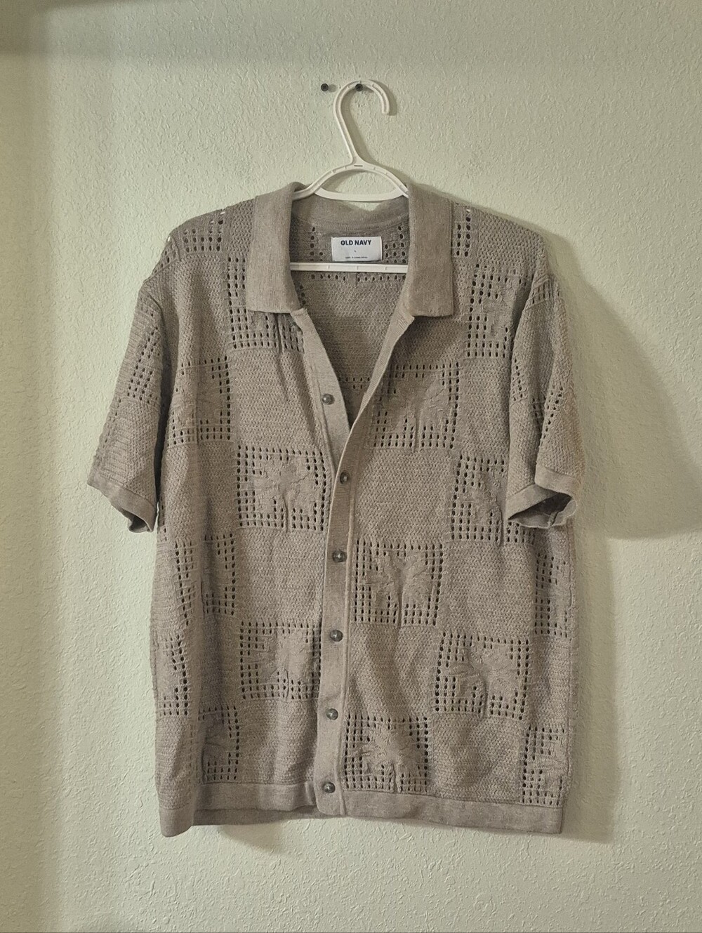 Old Navy Men's Taupe Openwork Short-Sleeve Cardigan